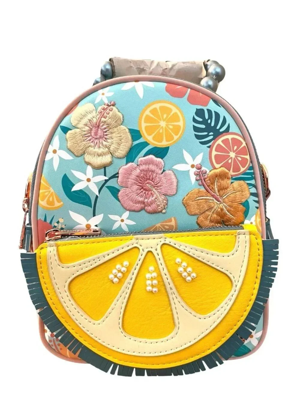 Loungefly Tropical Lemon Floral Convertible Mini Backpack & Crossbody Bag NWT